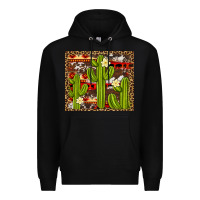 Black aztec cowhide cactus background Premium Hoodie - Artiststas