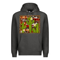 Charcoal Heather aztec cowhide cactus background Premium Hoodie - Artiststas