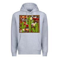 Heather Grey aztec cowhide cactus background Premium Hoodie - Artiststas