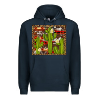 Navy aztec cowhide cactus background Premium Hoodie - Artiststas