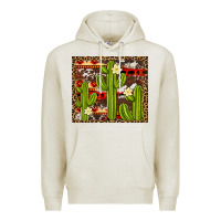 Oatmeal Heather aztec cowhide cactus background Premium Hoodie - Artiststas