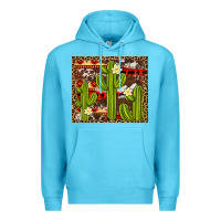 Ocean Blue aztec cowhide cactus background Premium Hoodie - Artiststas