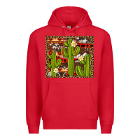 Red aztec cowhide cactus background Premium Hoodie - Artiststas