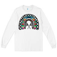White Racing Rainbow Long Sleeve Tee - CowhideDigitalArt