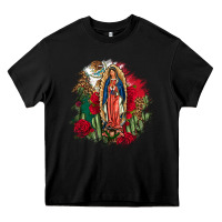 Our Lady Of Guadalupe Mexican Flag Cactus Roses Heavy Core Tee | Teevron