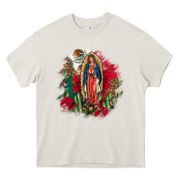 Cream Our Lady Of Guadalupe Mexican Flag Cactus Roses Heavy Core Tee - FaDigitalArtStudio