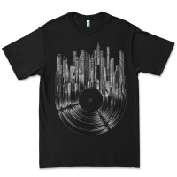 Black vinyl record cityscape Premium Tee - linhVisuals