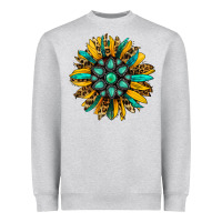 Heather Grey turquoise leopard sunflower Heavyweight Sweatshirt - Jasminsmagicworld