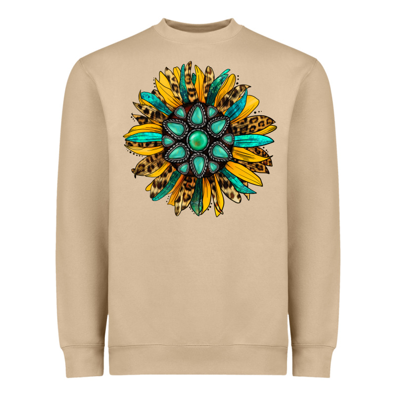 Turquoise Leopard Sunflower Heavyweight Sweatshirt by Jasminsmagicworld | Teevron