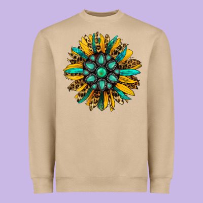 Turquoise Leopard Sunflower Heavyweight Sweatshirt Designed By Jasminsmagicworld