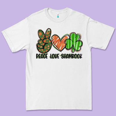 Peace Love Shamrock Premium Tee Designed By Fadigitalartstudio