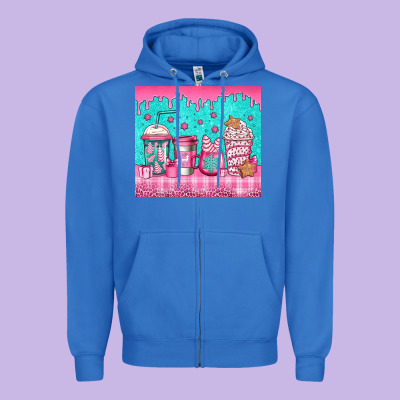 Pink Christmas Coffee Zipper Hoodie Designed By Jasminsmagicworld