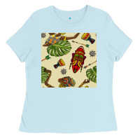 Baby Blue african woman and mask seamless pattern Ladies Tee - BundleAndBundleShop