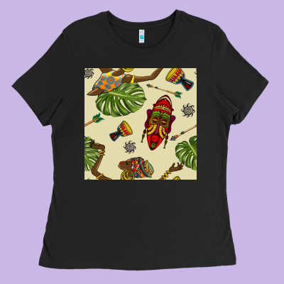 African Woman And Mask Seamless Pattern Ladies Tee Designed By Bundleandbundleshop