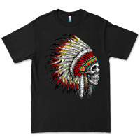 Black native american indian chief skull motorcycle headdress  t shirt Premium Tee - linhVisuals