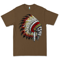 Cacao native american indian chief skull motorcycle headdress  t shirt Premium Tee - linhVisuals