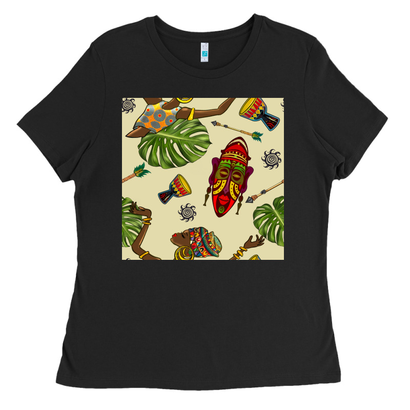 African Woman And Mask Seamless Pattern Ladies Tee by BundleAndBundleShop | Teevron
