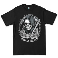 Black santa muerte female deity mexican satanic dead sugar skull tank top Premium Tee - linhVisuals