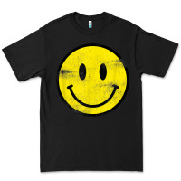 Black vintage retro happy smiley face 80's 90's aesthetic t shirt Premium Tee - linhVisuals
