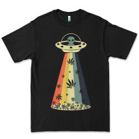 Black vintage alien weed pot leaf ufo abduction marijuana cannabis t shirt Premium Tee - linhVisuals