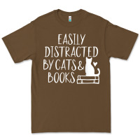 Cacao easily distracted by cats and books   cute book lover t shirt Premium Tee - linhVisuals
