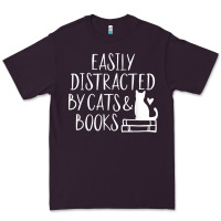 Plum easily distracted by cats and books   cute book lover t shirt Premium Tee - linhVisuals