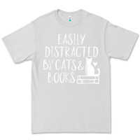 Dove Grey easily distracted by cats and books   cute book lover t shirt Premium Tee - linhVisuals
