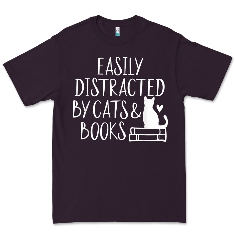Easily Distracted By Cats And Books   Cute Book Lover T Shirt Premium Tee by linhVisuals | Teevron