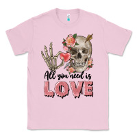 Bubblegum Pink Skull all you need is love Classic Tee - FaDigitalArtStudio