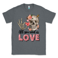 Charcoal Heather Skull all you need is love Classic Tee - FaDigitalArtStudio