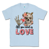 Dusty Blue Skull all you need is love Classic Tee - FaDigitalArtStudio