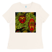 African Masks And Monstera Leaf Seamless Pattern Ladies Tee | Teevron