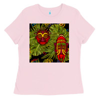 Bubblegum Pink african masks and monstera leaf seamless pattern Ladies Tee - BundleAndBundleShop