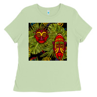 Matcha african masks and monstera leaf seamless pattern Ladies Tee - BundleAndBundleShop