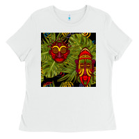 White african masks and monstera leaf seamless pattern Ladies Tee - BundleAndBundleShop