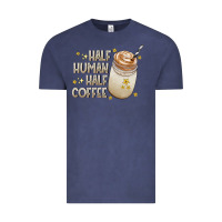 Vintage Denim Half Human Half Coffee Vintage Tee - CowhideDigitalArt