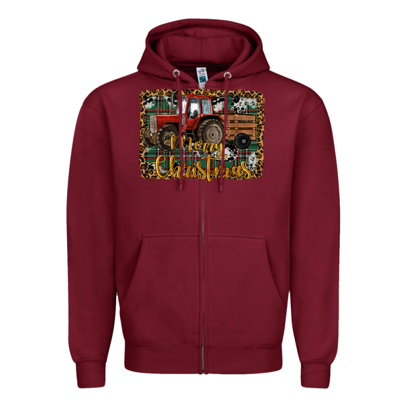 Merry Christmas Farm Tractor Zipper Hoodie by RanaPortraitStore | Teevron