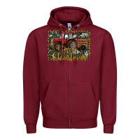 Burgundy Merry Christmas Farm Tractor Zipper Hoodie - RanaPortraitStore