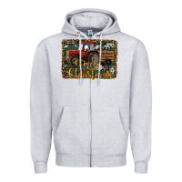 Heather Grey Merry Christmas Farm Tractor Zipper Hoodie - RanaPortraitStore