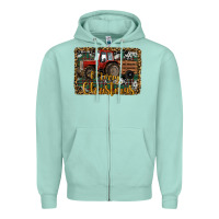 Seafoam Merry Christmas Farm Tractor Zipper Hoodie - RanaPortraitStore