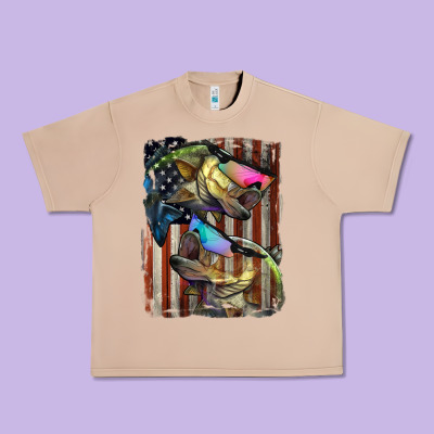 American Flag With Bass Fish Urban Heavy Tee Designed By Lillyallendesigns