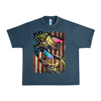 Midnight Navy American Flag With Bass Fish Urban Heavy Tee - LillyAllenDesigns