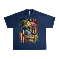 Navy American Flag With Bass Fish Urban Heavy Tee - LillyAllenDesigns
