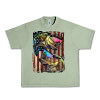 Oil Green American Flag With Bass Fish Urban Heavy Tee - LillyAllenDesigns