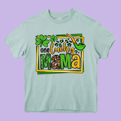 One Lucky Mama St. Patrick's Heavy Core Tee Designed By Oliviacreatesart