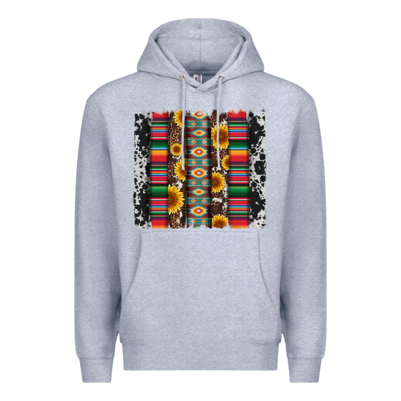 Cowhıde Aztec Serape Wıth Leopard And Sunflowers Brushstroke Premium Hoodie by Artiststas | Teevron