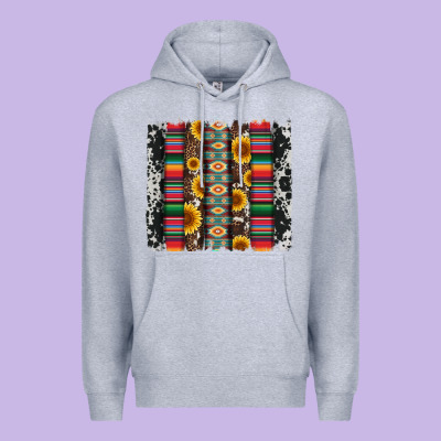 Cowhıde Aztec Serape Wıth Leopard And Sunflowers Brushstroke Premium Hoodie Designed By Artiststas