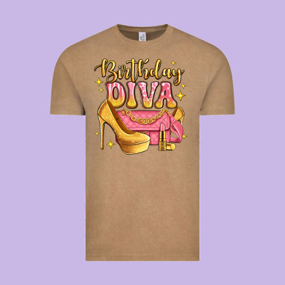 Birthday Diva Pink And Gold Glitter Vintage Tee Designed By Lillyallendesigns