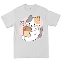 Dove Grey Cat Drinking Coffee Kitten Kawaii Japanese Kitty Premium Tee - linhVisuals