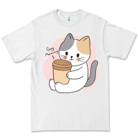 White Cat Drinking Coffee Kitten Kawaii Japanese Kitty Premium Tee - linhVisuals
